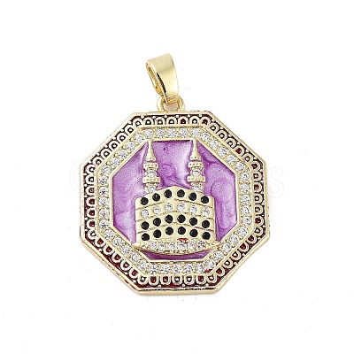 Rack Plating Brass Micro Pave Clear Cubic Zirconia Pendants KK-H474-22G-02-1