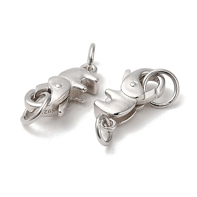 Anti-Tarnish Rhodium Plated 925 Sterling Silver Lobster Claw Clasps with Jump Rings STER-D006-15P-1