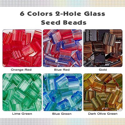 Nbeads 240Pcs 6 Colors 2-Hole Glass Seed Beads SEED-NB0001-24-1