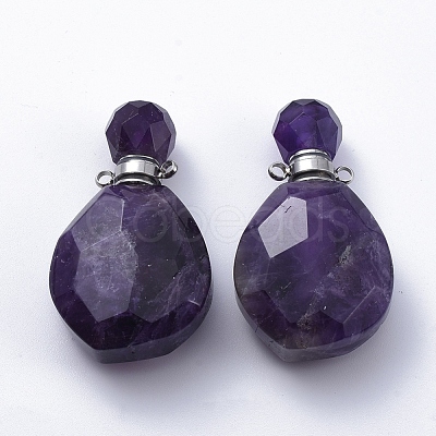 Faceted Natural Amethyst Openable Perfume Bottle Pendants G-E564-08C-P-1