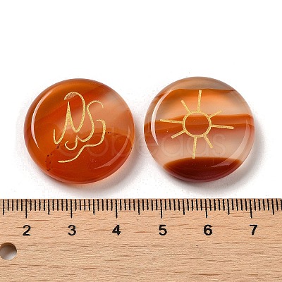 13Pcs Flat Round Natural Carnelian Rune Stones G-K335-08F-1