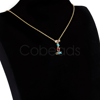 Golden Brass Micro Pave Cubic Zirconia Initial Pendants Necklaces NJEW-S069-JN002-I-1