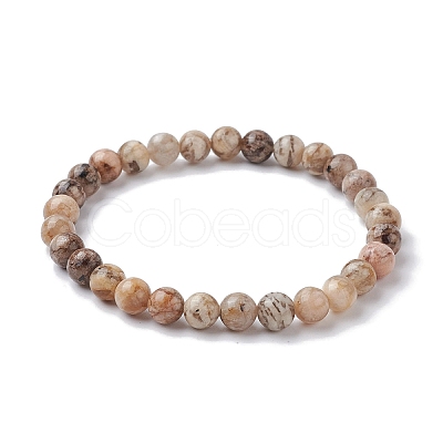 Natural Feldspar Round Beaded Stretch Bracelets BJEW-JB09917-03-1