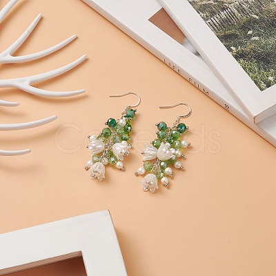 Shell Pearl & Plastic & Glass Flower Dangle Earrings EJEW-TA00193-1