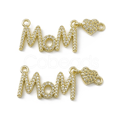 Rack Plating Brass Micro Pave Clear Cubic Zirconia Connector Charms ZIRC-F130-12G-1