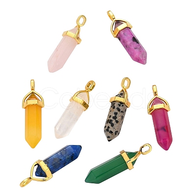 Natural Mixed Gemstone Pointed Pendants G-CJ0001-30-1