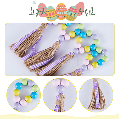 Easter Wood Beaded Napkin Rings with Tassels HJEW-WH0042-97-1