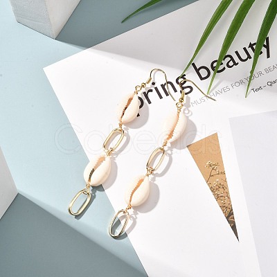 Natural Shell with Oval Ring Dangle Earrings for Girl Women EJEW-JE04662-1