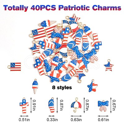 40Pcs 8 Style Independence Day Rack Plating Alloy Enamel Pendants FIND-SZ0003-05-1