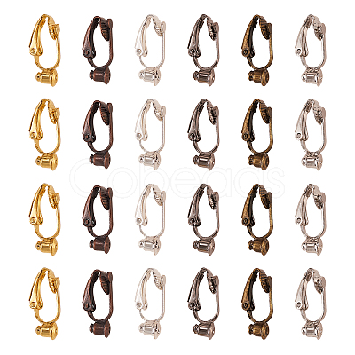 48Pcs 6 Colors Brass Clip-on Earring Converters Findings KK-CJ0001-61-1