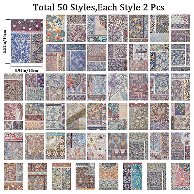 100 Sheets Retro Floral Scrapbook Paper Pads Book WH-WG89742-04-1