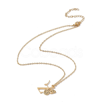 Initial Letter with Butterfly Pendant Necklace NJEW-C026-01G-Z-1