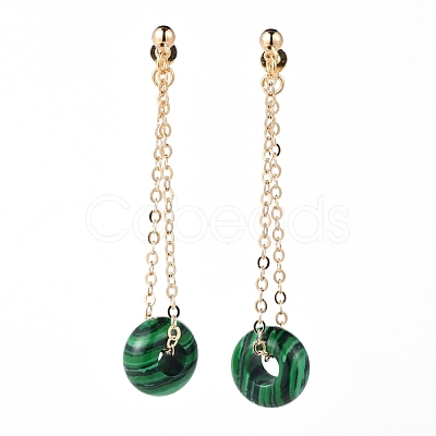 Synthetic Malachite Dangle Stud Earrings EJEW-JE03730-02-1