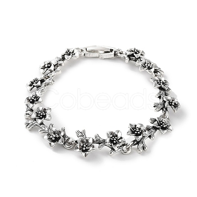 Vintage Alloy Flower Link Chain Bracelet for Women BJEW-A140-02AS-1