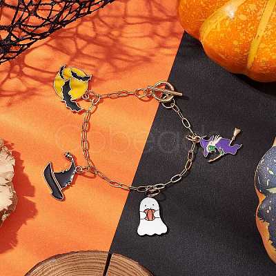 Witch & Ghost Alloy Enamel Charm Bracelets BJEW-JB10703-1