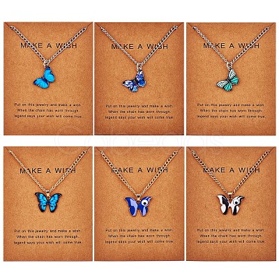 6Pcs Butterfly Pendant Necklaces for Women JN1065A-1