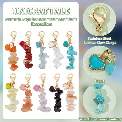 Unicraftale 2 Sets Chip Natural & Synthetic Gemstone Pendant Decoraiton HJEW-UN0001-19-1