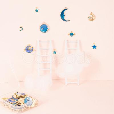 80Pcs 10 Style Celestial Alloy Enamel Pendants ENAM-LS0001-30-1