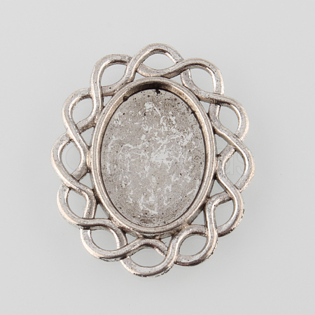 Antique Silver Tibetan Style Alloy Filigree Flat Oval Cabochon Settings X-TIBE-M021-13AS-1
