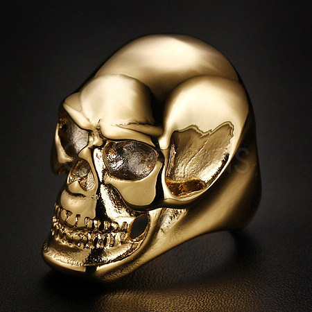 Titanium Steel Skull Finger Ring SKUL-PW0002-036D-G-1