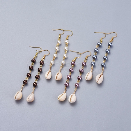 Glass Pearl Dangle Earrings EJEW-JE03187-1