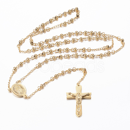 Rosary Bead Necklace with Crucifix Cross NJEW-L450-09G-1