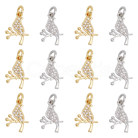 DICOSMETIC 12Pcs 2 Colors Brass Micro Pave Clear Cubic Zirconia Charms FIND-DC0003-27-1