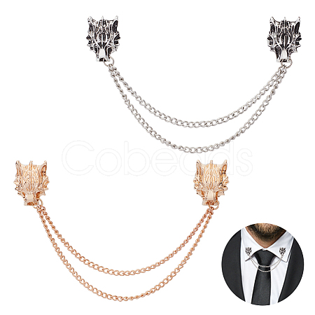 AHADEMAKER 4Pcs 2 Colors Double Fox Rhinestone with Hanging Safety Chains Brooch JEWB-GA0001-14-1