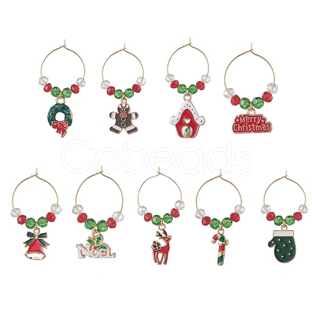 Christmas Theme Alloy Enamel Wine Glass Charms AJEW-JO00178-1