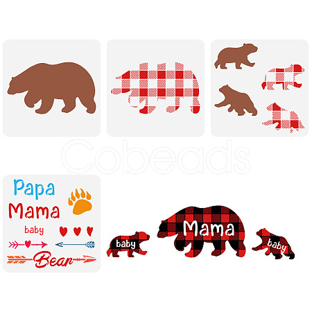 4Pcs 4 Styles Mother's Day Theme PET Hollow Out Drawing Painting Stencils DIY-WH0394-0012-1