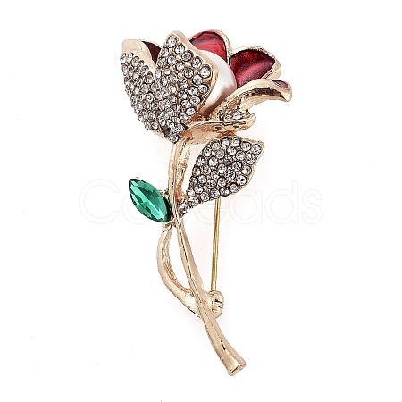 Valentine's Day Rose Flower Zinc Alloy Crystal Rhinestone Brooches JEWB-I031-03A-1