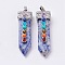 Natural Blue Spot Jasper with Synthetic & Natural Mixed Stone Chakra Big Pendants, Sword, Platinum, 57~60x16.5x12mm, Hole: 5mm