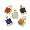 Natural Mixed Stone Pendants, Rack Plating Brass Charms, Long-Lasting Plated, Lead Free & Cadmium Free, Square, Mixed Dyed and Undyed, Golden, 16.5x10x5mm, Hole: 2.5x4.5mm