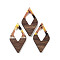 Walnut Wood Pendants, Resin and Gold foil, Rhombus, Dark Salmon, 47.5x25.5x3.5mm, Hole: 2mm