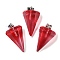 Spray Painted Glass Pendants, with Platinum Iron Loop, Cone, Red, 26.5x15.5x13.5mm, Hole: 7.5mm