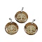 Natural Picture Jasper Flat Round Pendants, Tree of Life Charms with Rack Plating Platinum Tone Brass Snap on Bails, Cadmium Free & Lead Free, 30.5~32x25~25.5x6.5~7.5mm, Hole: 4.5x3.5mm