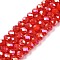 Electroplate Glass Beads Strands, Opaque Solid Color, AB Color Plated, Faceted, Rondelle, Red, 6x5mm, Hole: 1mm, about 84~85pcs/strand, 41.5~42cm