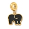 Ion Plating(IP) 304 Stainless Steel Enamel European Dangle Charms, Elephant Large Hole Pendants, Golden, Black, 23mm, Hole: 4.5mm, Elephant: 13x15x1.5mm