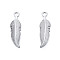 Non-Tarnish 201 Stainless Steel Pendants, Feather, Stainless Steel Color, 27x8x1.5mm, Hole: 2mm