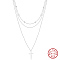 925 Sterling Silver 3 Layer Necklaces, Real Platinum Plated, 14.09 inch(35.8cm)