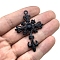 Alloy Rhinestone Pendants, Cross, Black, 55x38mm