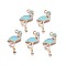 Alloy Enamel Pendants, Cadmium Free & Nickel Free & Lead Free, Light Gold, Flamingo Shape, Sky Blue, 25.5x15x2mm, Hole: 1.6mm