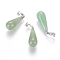 Natural Green Aventurine Pendants, with Platinum Tone Brass Peg Bails, Teardrop, 27.5~29.5x10.5mm, Hole: 3.5~9x3.5~4.5mm