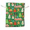 Christmas Theme Cloth Printed Storage Bags, Drawstring Bags, Rectangle, Lime Green, 20x15x0.4cm