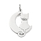 Non-Tarnish 304 Stainless Steel Pendants, with Jump Ring and Glitter, Stamping Blank Tag, Moon with Cat Charm, Stainless Steel Color, 28.5x19.5x1mm, Hole: 4mm