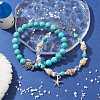2Pcs 2 Style Synthetic Turquoise & Glass & Shell Stretch Bracelets with Tortoise BJEW-JB10091-02-5
