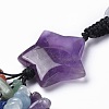 Natural Amethyst Star with Mixed Gemstone Chips Beaded Tassel Keychains KEYC-P012-01P-03-2