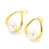 Brass Teardrop Stud Earrings with Natural Pearl Beaded EJEW-Z020-03G-1