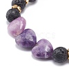 3Pcs 3 Style Heart Natural Purple Mica Stone & Lava Rock & Synthetic Hematite Beaded Stretch Bracelets Set BJEW-JB08736-9