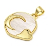 Rack Plating Brass Pave Shell Flat Round Heart Pendants KK-Z063-13G-02-2